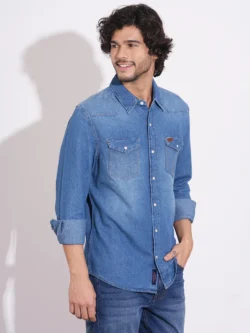 Blue Moderno Fit Regular Collar Men's Shirt by Lifealka